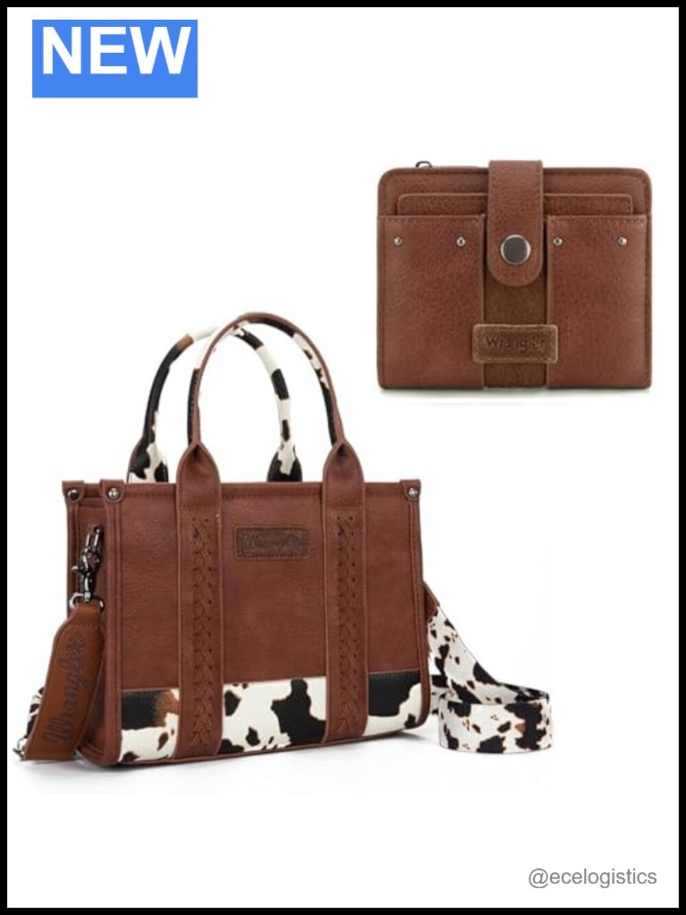 Wrangler Cow Print Vegan Leather Tote & Bifold Wallet Set
